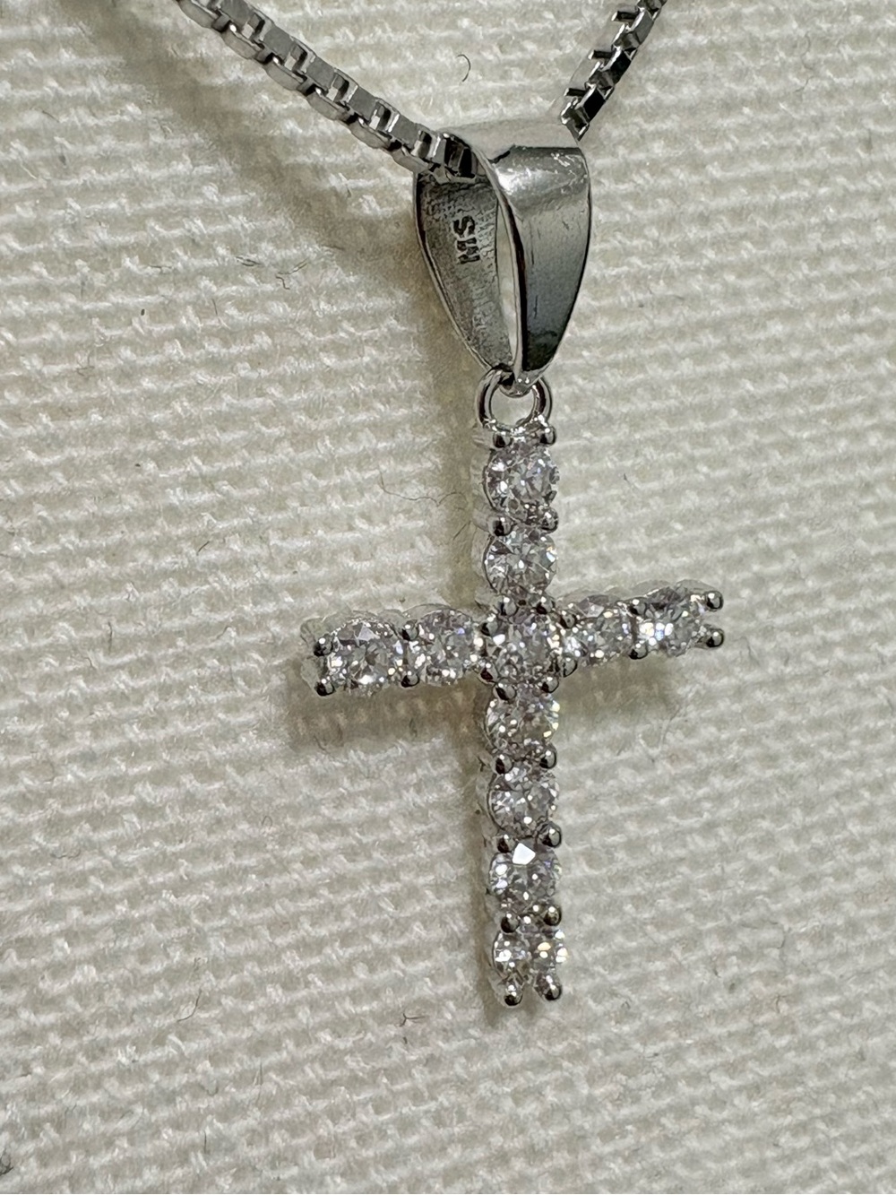 Sterling Silver Moissanite Cross Pendant on 16” Box Chain - Picture 5 of 13